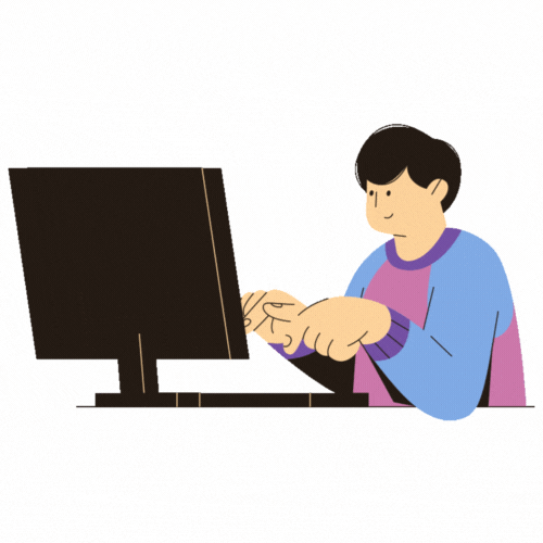 Un rédacteur web tape un texte sur son ordinateur (gif).