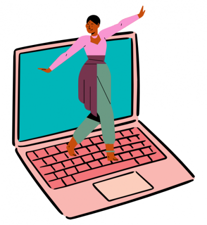 Femme dansant sur un clavier d'ordinateur portable