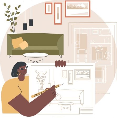 Une femme travaille comme architecte d'intérieur
