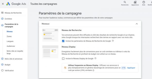 Paramétrage de la campagne Google Ads : Faut-il inclure les partenaires du Réseau de Recherche de Google