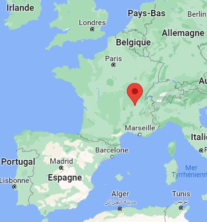 Carte de France avec épingle marquant une localité