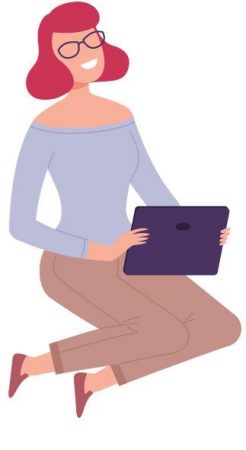 Une femme lit sur sa tablette