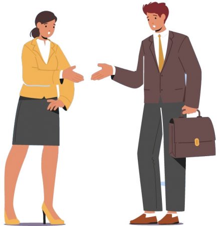 Une femme et un homme sont sur le point de se serrer la main