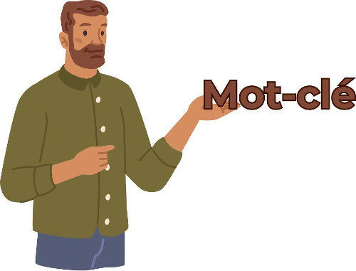 Un homme tient le mot « Mots-clé » dans sa main
