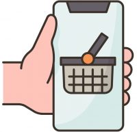 Conversion : achat en ligne Un panier sur l'écran d'un smartphone