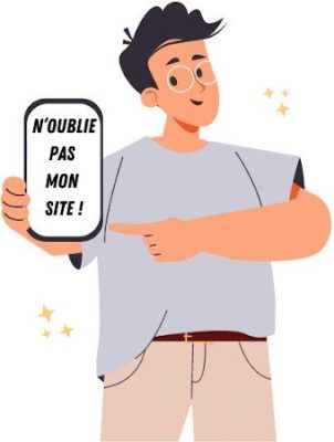 N’oublie pas mon site ! Un homme souriant montre une tablette sur laquelle il est écrit : « N'oublie pas mon site ! »